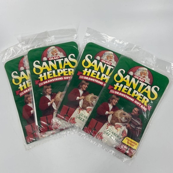 VINTAGE Lot of 4 Glad Santa's Helper XL Drawstring Gift Bag Reindeer 32" x 40" - Picture 9 of 9